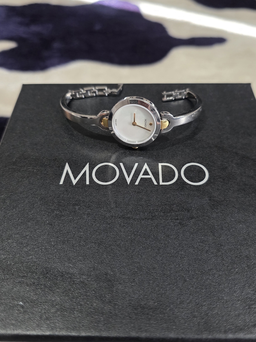 Movado Women’s Two-Tone Silver and Gold Bangle Watch - Silver Dial